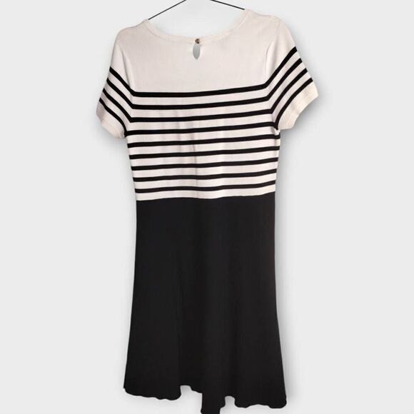 Talbots Womens Dress Sz‎ Lp White Black Striped ALine Business Stretch Academia - Picture 2 of 10